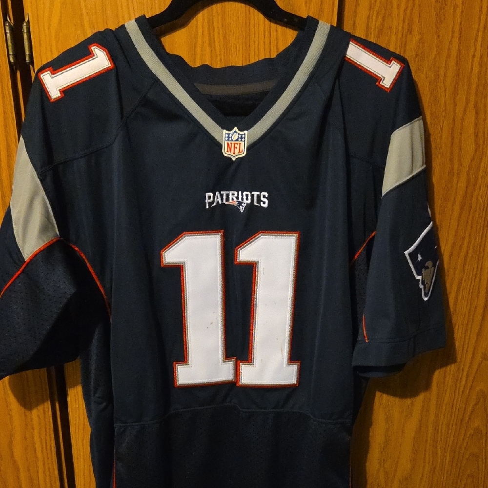 GO PATS! Edelman NFL On Field Jersey with Navy and Silver, #11